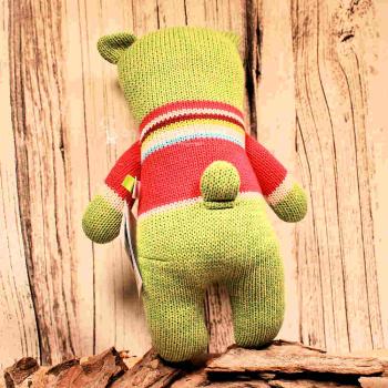 Strick-Bär Grün – Handgemachtes Stofftier mit rotem Pullover (30 cm)